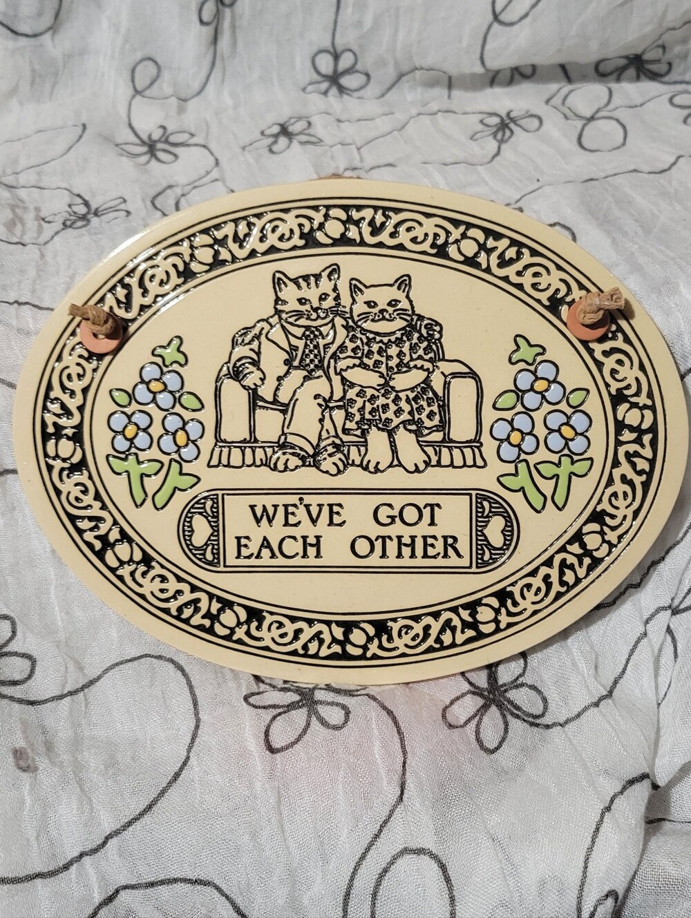 Vtg Trinity Pottery Ceramic " We've Got Each Other" Tabby Couple Plaque
